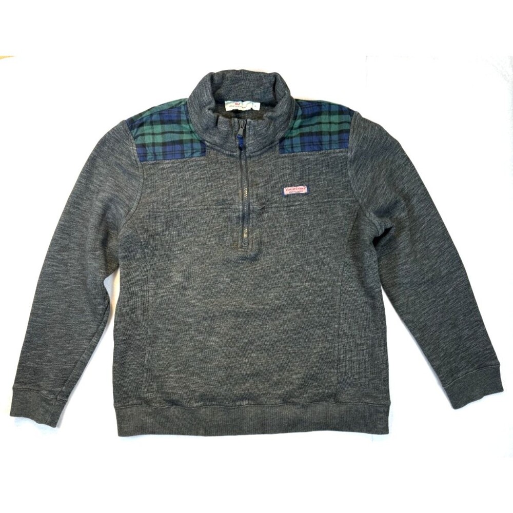 Vineyard Vines Shep Shirt XL Grey Heather Black Watch Plaid Shoulder Pullover